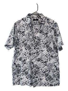 HART SCHAFFNER MARX Black White Southwestern Abstract Short Sleeve Mens Shirt L